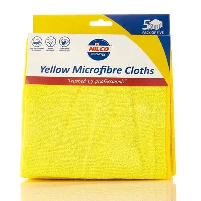 Image of Nilco Microfibre Cloths Yellow 5 Pack Ultra Soft, Highly Absorbent and Streak Free Cleaning Solution