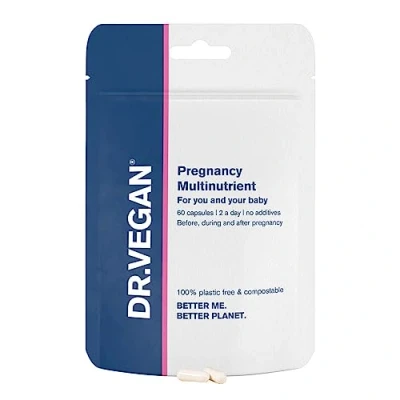Image of DR.VEGAN Pregnancy Multinutrient Plant based Supplement 27 Essential Nutrients Folic Acid 400ug 60 capsules 2 A Day Choline 20mg Beta Carotene Vitamin D3 25ug Lutein 3mg B Vitamins
