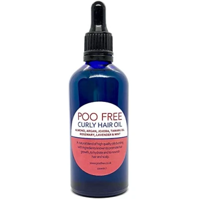 Image of POO FREE Hair Growth Oil 100% Natural for Curly Castor, Jojoba, Argan, Tamanu, Rosemary, Lavender, Mint. Stimulates Growth, Repairs, Nourishes Dry Scalp and Damaged Hair. 100ml