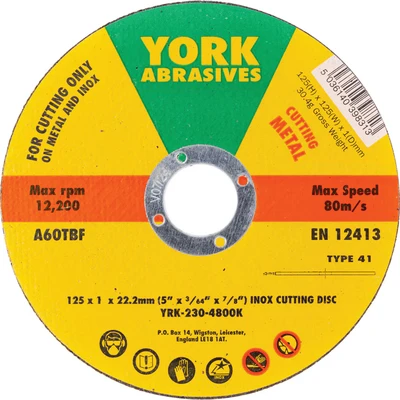 Image of 5x York 125 X 1 22MM A60 T BF Inox Thin Reinforced Cutting Discs Type 41