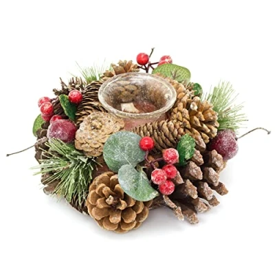 Image of 19cm Traditional Christmas Tealight Candle Holder Wreath Tea Light Centerpiece