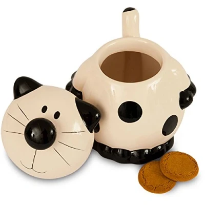 Image of CERAMIC BLACK AND WHITE CAT COOKIE JAR