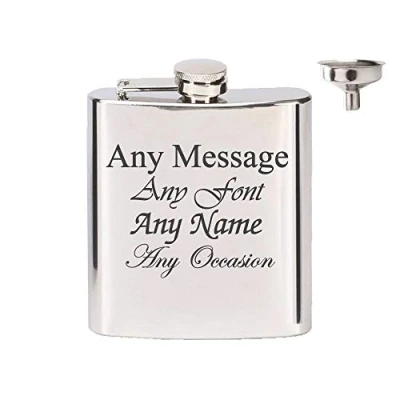 Image of Personalised Engraved Stainless Steel 6oz Hip Flask with Funnel, Any Message Engraved, Perfect for Occasion