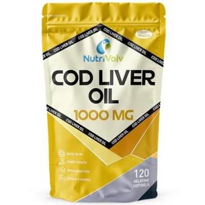 Image of Cod Liver Oil High Strength 1000mg Heart, Brain And Joint Healthcare Supplements, Natural Rich Source Of Omega 3 Fatty Acids 120 Capsules