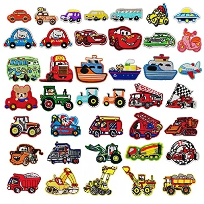 Image of Woohome Car Iron on Patches Excavator, Racing car, Fire Truck Patches, 40 PCS Sew Applique for Kids DIY Crafts Clothing Jeans Jackets Bags Repair Kit