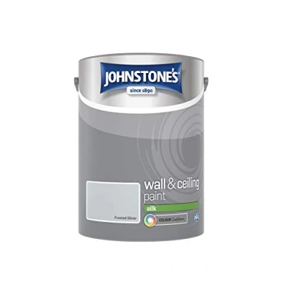 Image of Johnstone&#039;s Wall &amp; Ceiling Paint Frosted Silver Silk Finish Emulsion Fantastic Coverage Easy to Apply Dry in 1 2 Hours 12m2 per Litre 5 Liters