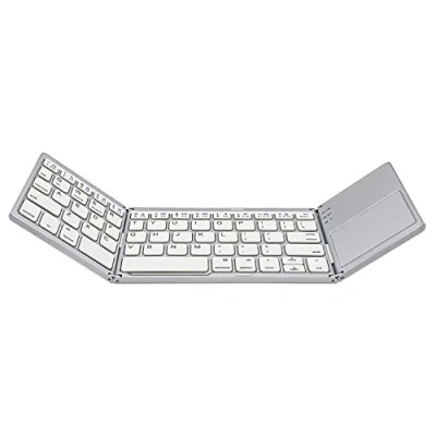 Image of AURTEC Foldable Bluetooth Keyboard with Touchpad Wireless Touch Keyboard, Rechargeable Portable Mini for PC, Tablet, Android, Smartphone Silver