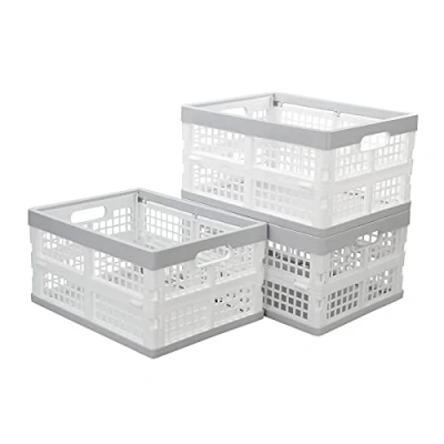 Image of Asking Zopnny 3 Packs 30 L Foldable Crate, Plastic Collapsible Storage Box, Stack Folding Crates Basket