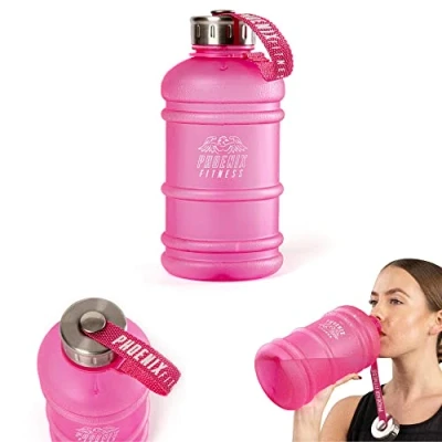 Image of Phoenix Fitness Water Bottle 1L Drinks with Leakproof Cap and Carry Strap Lightweight for Sports, Gym &amp; Travel BPA Free Non Toxic Pink