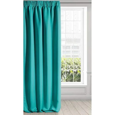 Image of Eurofirany Extra Long Blackout Curtain 1 Unit Rod Pocket, Rufflette Tape, Light Blocking Darkening Bedroom Living Room, Satin, Dark Turquoise, W53 x L106
