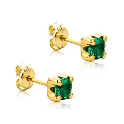 Image of Orovi Gold Stud Earrings for Women Solid 9k /375 Yellow Green Emerald May Birthstone Hypoallergenic