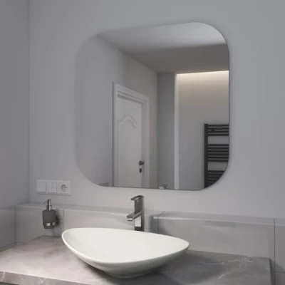 Image of EMKE Square Bathroom Mirror, Wall Mounted Mirrors for Vanity, Frameless Decorative Hanging Bathroom, Living Room, Entryways Hallway, 70x70mm