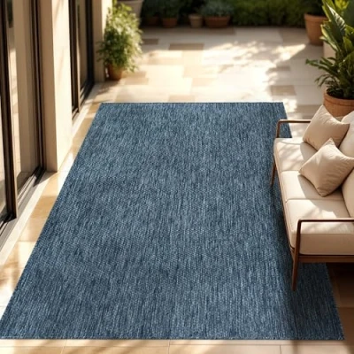 Image of Paco Home Indoor &amp; Outdoor Rug Kitchen Monochrome Mottled Pattern, Size:200x280 cm, Colour:Blue