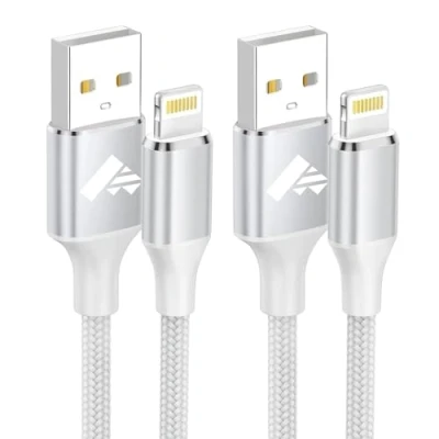 Image of iPhone Charger Cable 2M 2Pack Lightning MFi Certified Charging Nylon Lead USB Fast for 14 13 12 11 Pro Max XS XR X 8 7 6 Plus 5 SE