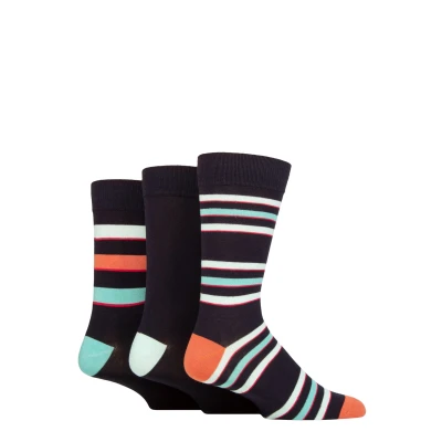 Image of Mens 3 Pair Glenmuir Patterned Bamboo Socks Stripes Navy 7 11