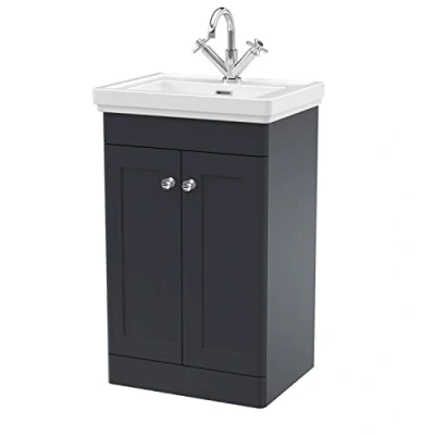 Image of Balterley Traditional Floor Standing 2 Door Vanity Unit with 1 Tap Hole Fireclay Basin, 500mm Soft Black