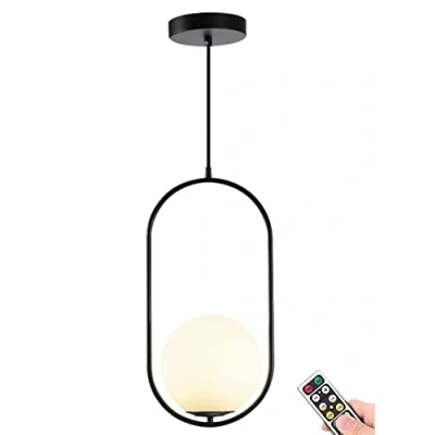 Image of KEFA Not Hardwired Battery Operated Pendant Lighting, No Wire Mid Century Light Glass Ceiling Hanging Lighting Fixture with White Globe Chandelier for Kitchen Island Dining Room Bedroom