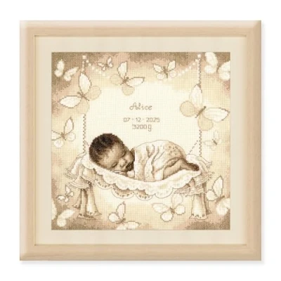 Image of Vervaco Counted Point Kit Baby in Hammock, Ecru, 28 x cm
