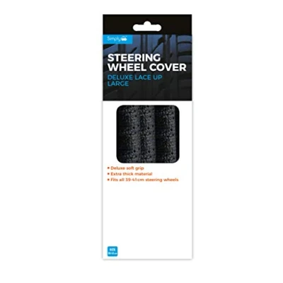 Image of Simply SWC201 Deluxe Lace Up Steering Wheel Cover, Large 39 41cm,Fits Easily, Comfortable to Drive with, Stop Spinning Through Fingers