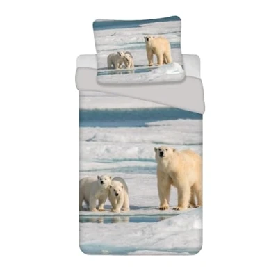 Image of Polar Bear Bedding Set, 100% Cotton, Duvet Cover 140 x 200 cm + Pillowcase 65
