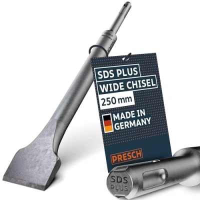 Image of Presch SDS Plus Wide Chisel Extremely Robust, Durable 30mm Cutting Edge for All Demolition Work (250mm Length) Rotary Hammer Made of high Performance Steel Powerful Strikes