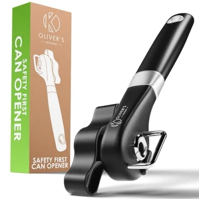 Image of Oliver&#039;s Kitchen ® Premium Safety Can Opener Open Tins and Cans with Ease First Leaving a Smooth Edge Comfortable Grip Handle
