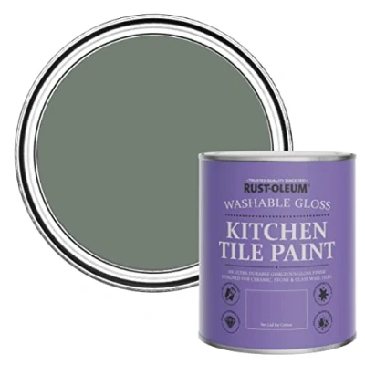 Image of Rust Oleum Green Water Resistant Kitchen Tile Paint in Gloss Finish Serenity 750ml