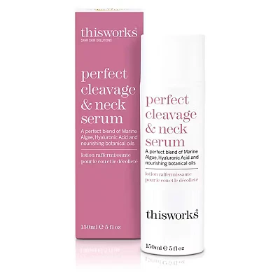 Image of This Works Perfect Cleavage &amp; Neck Serum, 150 ml Anti Aging Moisturiser for and Décolletage with Marine Algae Hyaluronic Acid Youth Boosting Cream Nourishing Botanical Oils