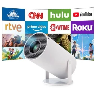 Image of Mini Projector,HY300 Pro 4K Projector,Automatic Keystone Correction Portable Projector.Smart Projector with Android 11,Wifi 6 and Bluetooth 5,180 Degree,130 Inch Display. (White)