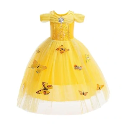 Image of Lito Angels Yellow Princess Belle Costume Birthday Party Fancy Dress Up with Butterfly for Kids Girls Age 3 Years (Tag Number 90)