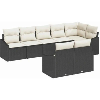Image of vidaXL 8 Piece Garden Dining Set with Cushions Black Poly Rattan