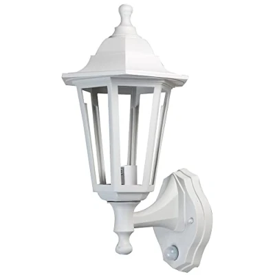 Image of PRO ELEC PEL01345 Outdoor Lantern with Photocell &amp; PIR, E27, IP44, White