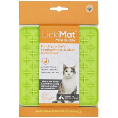 Image of LickiMat Mini Classic Buddy Cat Food Mat, Slow Feeder for Boredom &amp; Anxiety Relief Cats, Perfect Food, Treats, Yoghurt Peanut Butter, Fun Alternative to a Feeding Bowl, Green