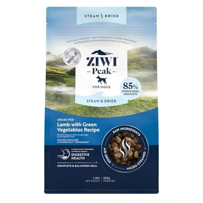 Image of ZIWI Peak Steam &amp; Dried Grass fed Lamb with Green Vegetables, 800 g High Protein, Grain Free Dog Food Dry, Raw Alternative