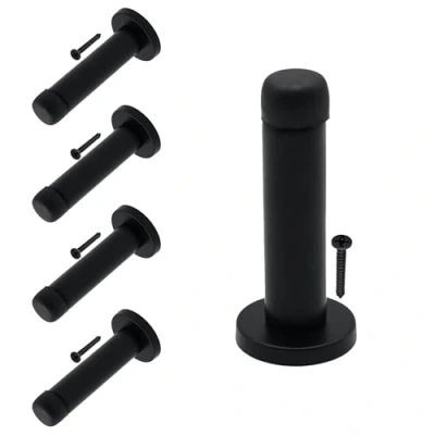 Image of EAI Matt Black Mounted Doorstop Pack of 5 Decorative Wall, Door &amp; Skirting Mount Stopper with Concealed Fixings Reduces Noise Prevents Damage to Walls Handles