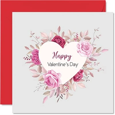 Image of Happy Valentine&#039;s Day Card for Her Him Floral Love Heart Romantic Valentine Girlfriend Boyfriend Husband Wife Partner Fiancee, I You Valentines Card, 145mm x Greeting Cards