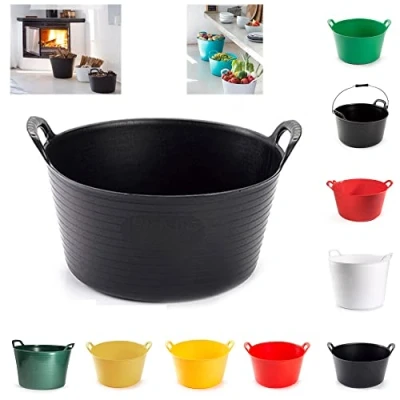 Image of PLASTIFIC 15L Heavy Duty Polyethylene Flex Tub Storage Container Bucket with 2 Handled Home Garden Laundry Toys Kitchen Flexible Rubber Recycled (Black)