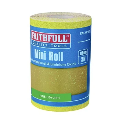 Image of Faithfull FAIAR5120Y 5M Fine (120 Grit) Sandpaper Roll Yellow (Std) 115mm x