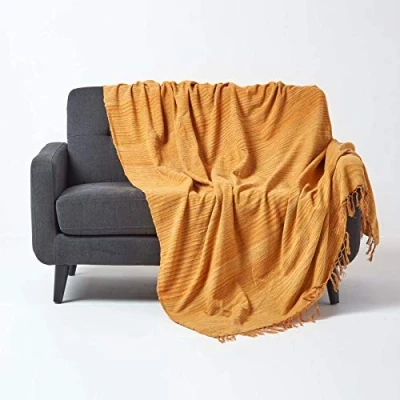 Image of HOMESCAPES Bed Sofa Throw Cotton Chenille Tie and Dye Rust 150 x 200 cm or 60 79 inches