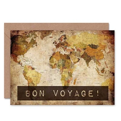 Image of Wee Blue Coo Bon Voyage World Map Cartography Birthday Sealed Greeting Card Plus Envelope Blank inside