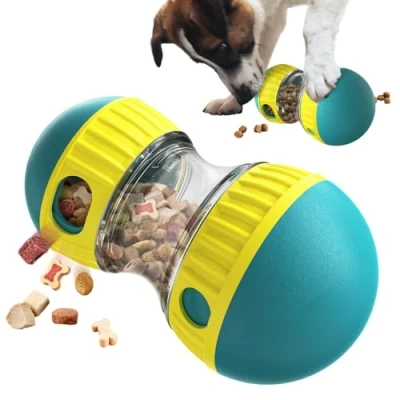 Image of VidFair Interactive Dog Toy,Rolling Treat Dispenser Slow Feeder,Treat Dispensing Toy,Adjustable Food Dogs Puzzles Feeder Feeding for Small Medium and Cats Green