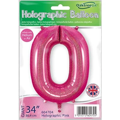 Image of Oaktree 34&quot; Number 0 Holographic Pink Foil Balloon 604704