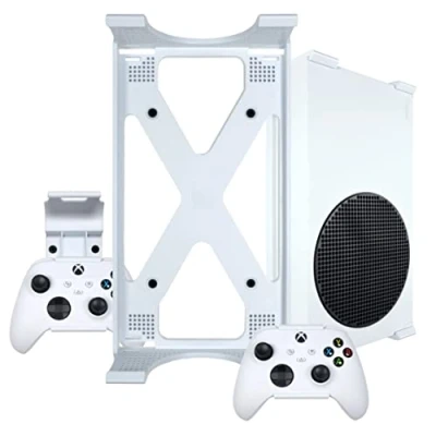 Image of Q View Xbox Series S Wall Mount &amp; Controllers Bracket Set by Secure Under Desk Mounting Signature X Design Screws and Fixings Included Made In UK Plastic White
