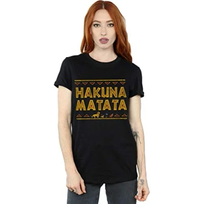 Image of Disney Women&#039;s The Lion King Hakuna Matata Boyfriend Fit T Shirt Black Large