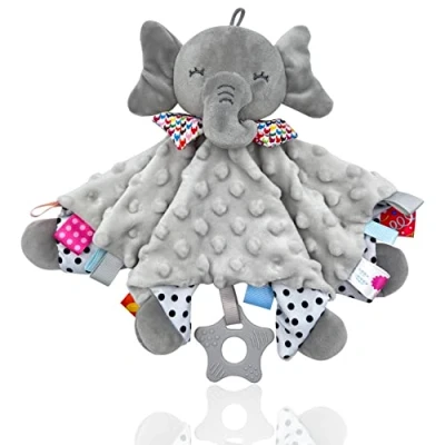 Image of UNMOT Baby Comforters blanket Newborn Touch Tag Blankets elephant soft Comforter sleeping toy with Taggies Teether security (Grey)