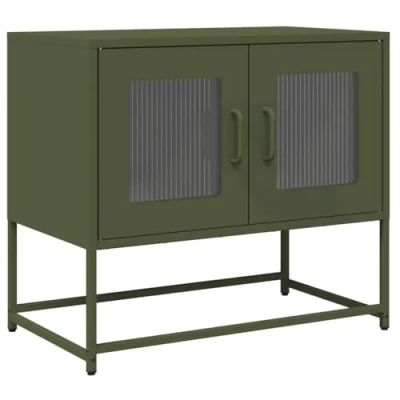 Image of vidaXL Olive Green TV Cabinet Cold Rolled Steel Media Center Storage 68x39x60.5 cm with Practical Handles and Elegant Metal Feet for Living Room &amp; Bedroom