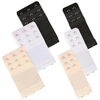 Image of Pack of 6 Bra Extenders, 3 Rows, 2 Hooks, Elastic Extension,Soft, Comfortable and Stretchy, Closure, Elastic, Suitable for Women (Black, white, skin Colour), Black,