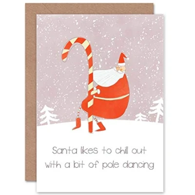 Image of Wee Blue Coo Christmas Xmas Santa Pole Dancing Fun Sealed Greeting Card Plus Envelope Blank inside