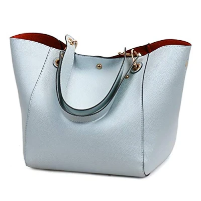 Image of Pahajim PU Leather Waterproof Handbags Clutches Bags Large Bag Ladies Tote Shoulder for Women Work Shopping Bag(Light blue)