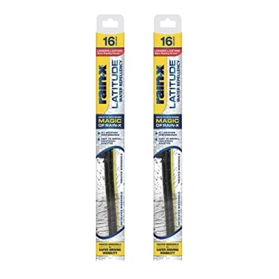 Image of Rain X 810204 Latitude 2 In 1 Water Repellent Wiper Blades, 16 Inch Windshield Wipers (Pack Of 2), Automotive Replacement Blades With Patented Repellency Formula